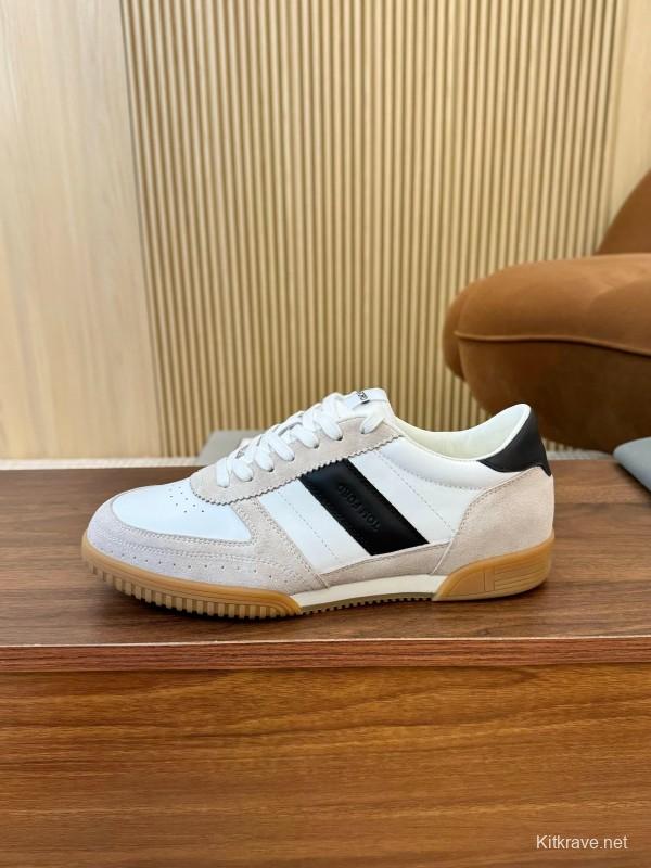 2025 Men TOM FORD White Black Suede Leather Sneakers