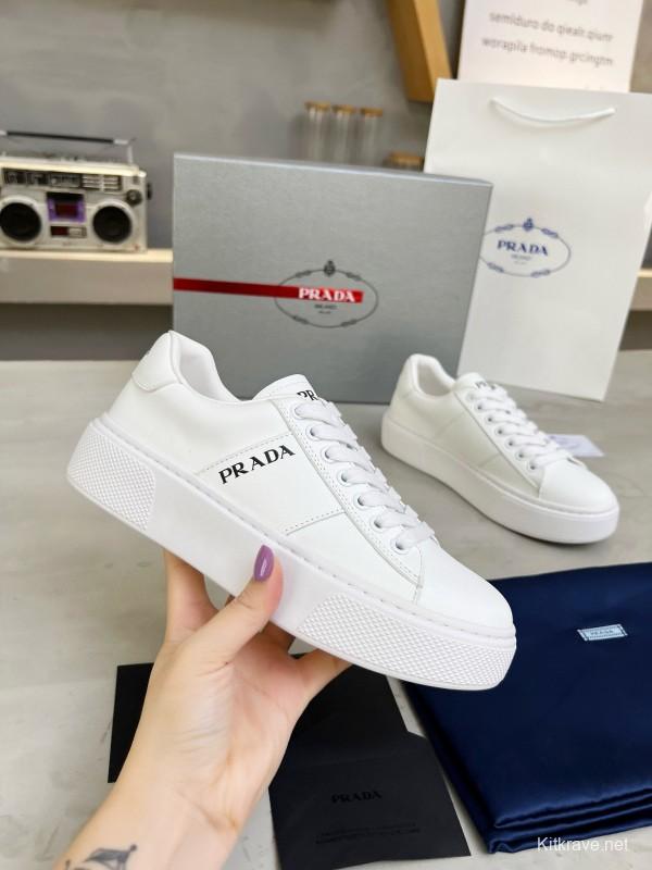 2024 Unisex Prada White Leather Sneakers MJ00310