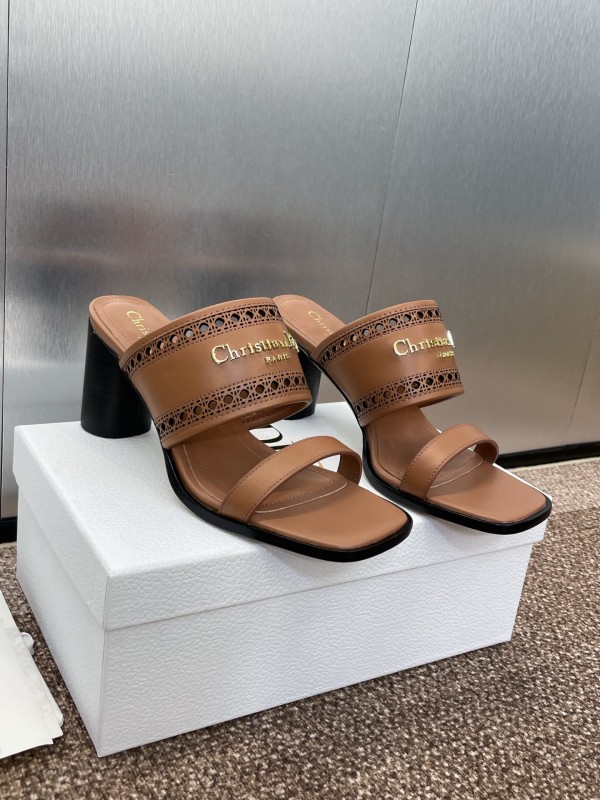 2025 Women Dior Brown Leather Sandals