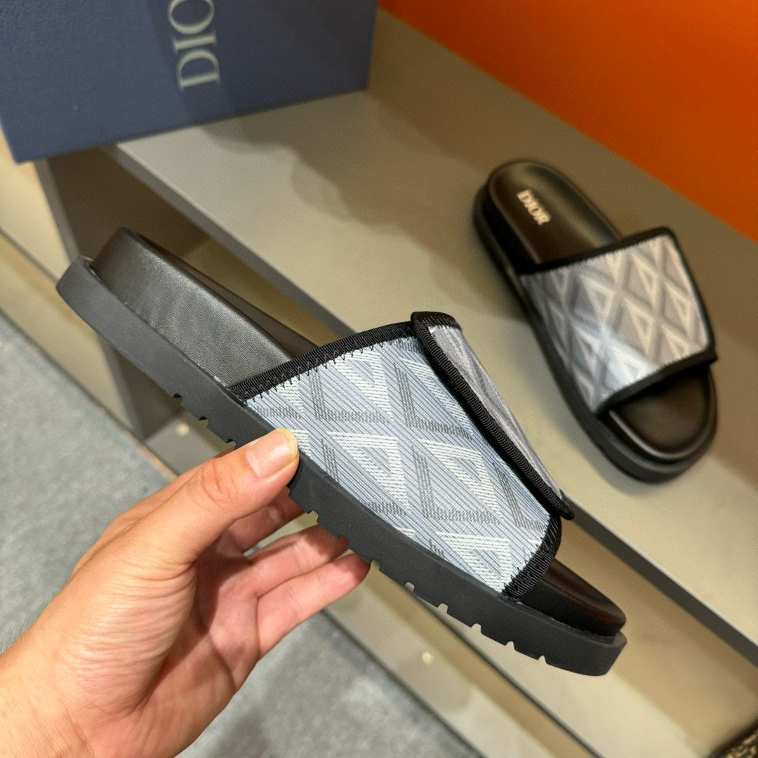 2024 Dior Grey White Fabric Slippers MJ00180