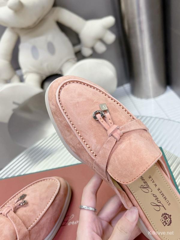 2024 Slippers Loro Pianall Pink Nubuck Leather Slip-On MJ00270