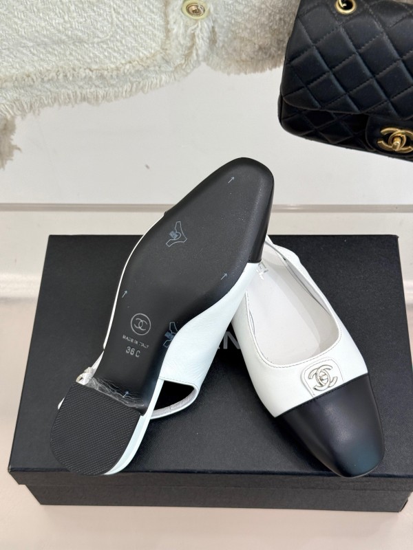 2025 Women Chanel White Black Leather Slingback Heels