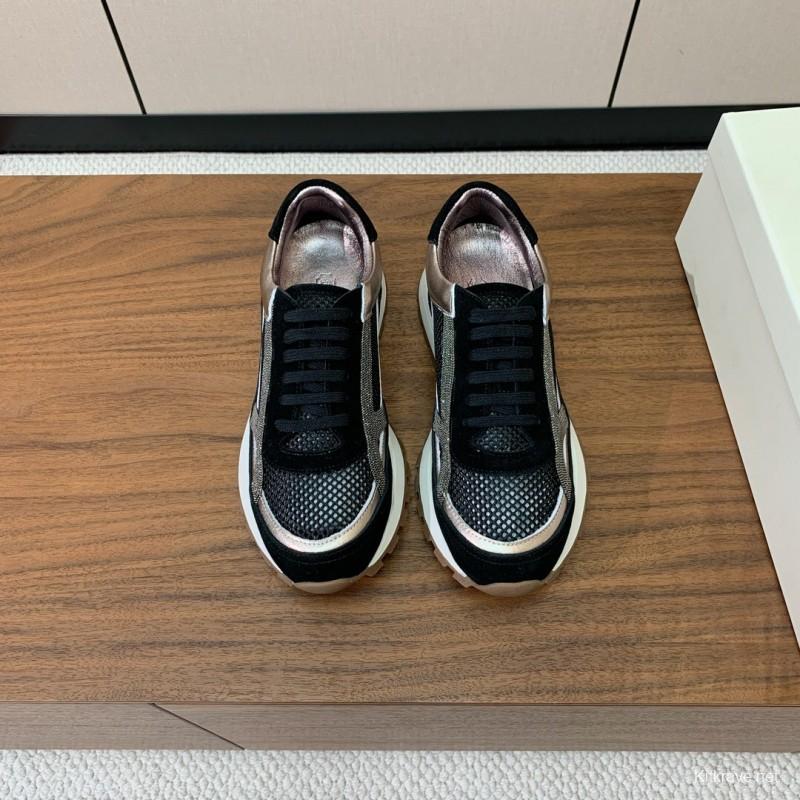 2025 Women Brunello Cucinelli Black Rose Gold Mesh Suede Leather Sneaker