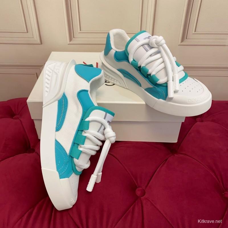 2025 Unisex Dolce & Gabbana White Blue Leather Textile Sneakers