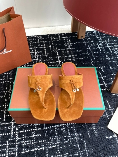2025 Women Le Parmentier Brown Suede Thong Sandals KFY00280