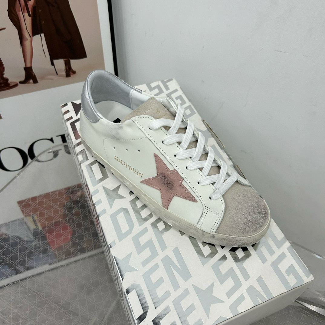 2025 Women GGDB White Pink Leather Sneakers