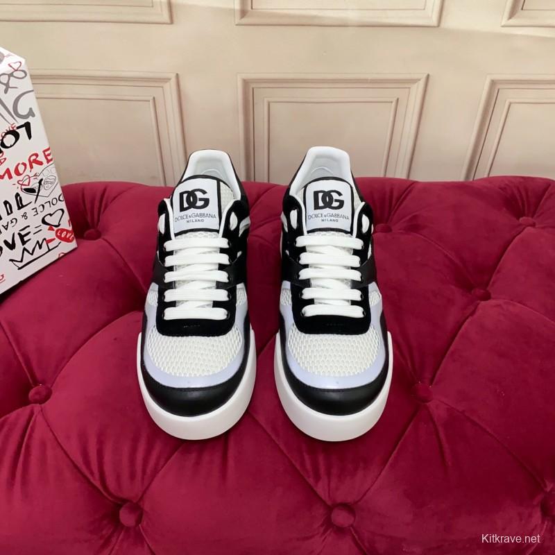 2025 Unisex Dolce & Gabbana Black White Mesh Leather Sneakers