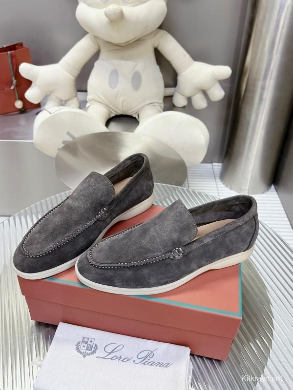 2025 Unisex Philipp Plein Gray Suede Loafers Soft Rubber Sole LY00260