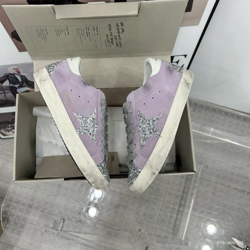 2025 Women GGDB Lilac Silver Glitter Leather Suede Sneakers