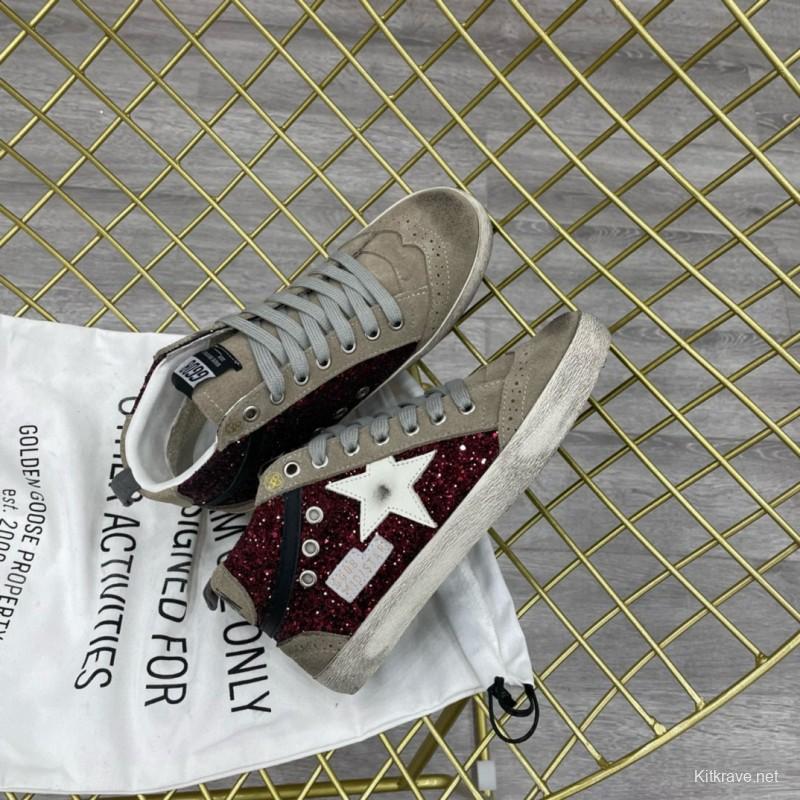 2024 Unisex GGDB Red Black White Suede Glitter High-Top Sneaker MJ00300