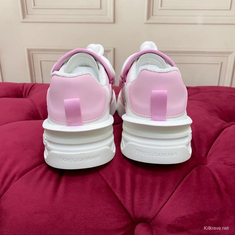 2025 Women Dolce & Gabbana White Pink Leather Mesh Sneakers