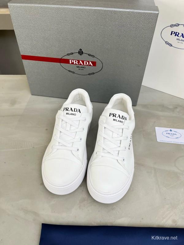 2024 Unisex Prada White Calfskin Leather Sneakers MJ00310