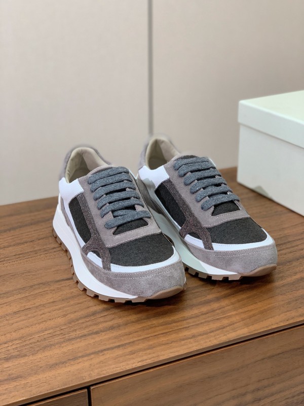 2025 Unisex Brunello Cucinelli Black Grey White Suede Leather Casual Sneakers LY