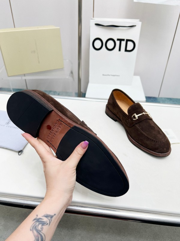 2024 Men Brunello Cucinelli Brown Suede Leather Loafers