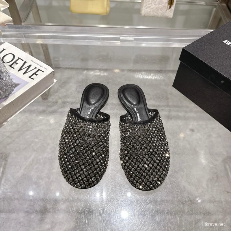 2025 Slippers Alexander Wang Black Mesh Leather Stud LY00310