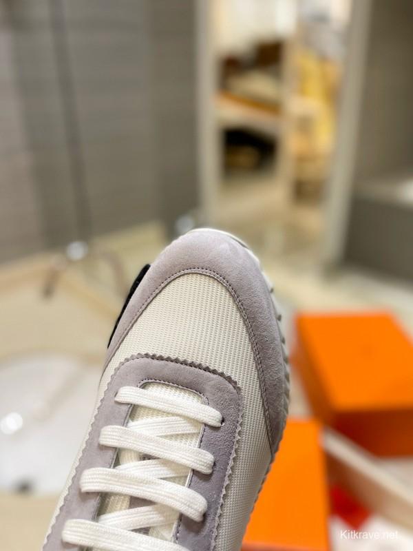2024 Unisex Hermès White Beige Suede Rain Cloth Casual Sneakers MJ00320
