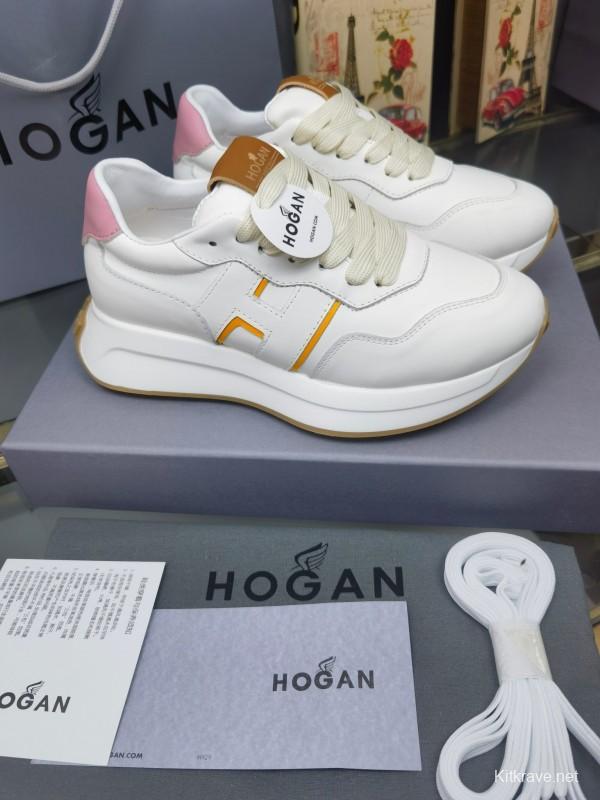 2025 Women HOGAN White Pink Leather Sneakers LY00360