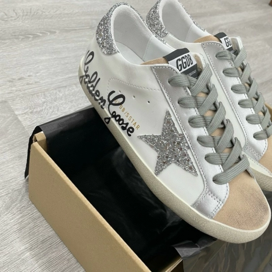 2025 Women GGDB White Silver Leather Suede Sneakers