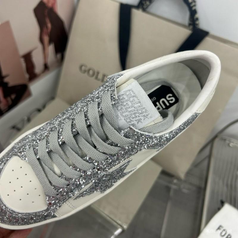2024 Women GGDB Silver Glitter Leather Sneakers