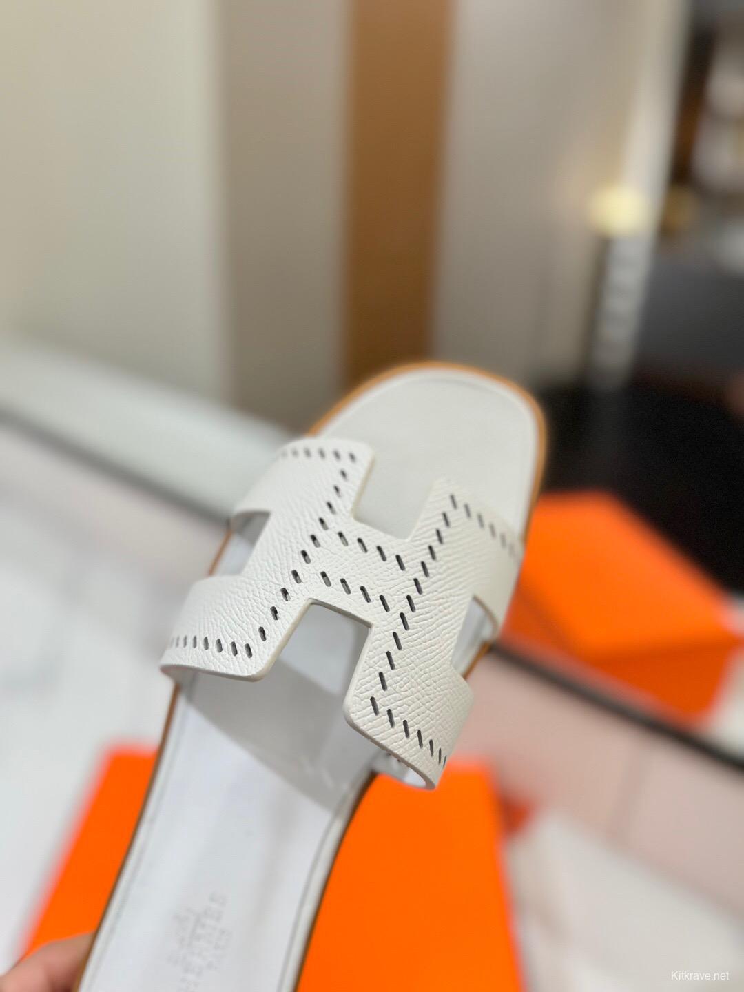 2025 Women Hermès White Leather Sandals