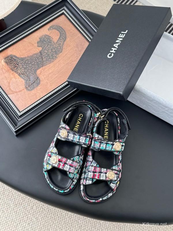 2025 Women Chanel Multicolor Fabric Sandals LY00320