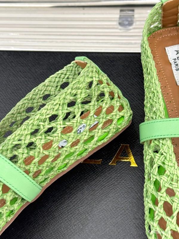 2025 Women AlAIA Green Leather Mesh Mary Jane