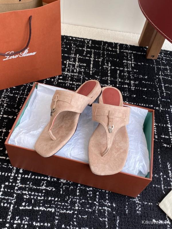 2025 Women Le Parmentier Beige Suede Thong Sandals KFY00280