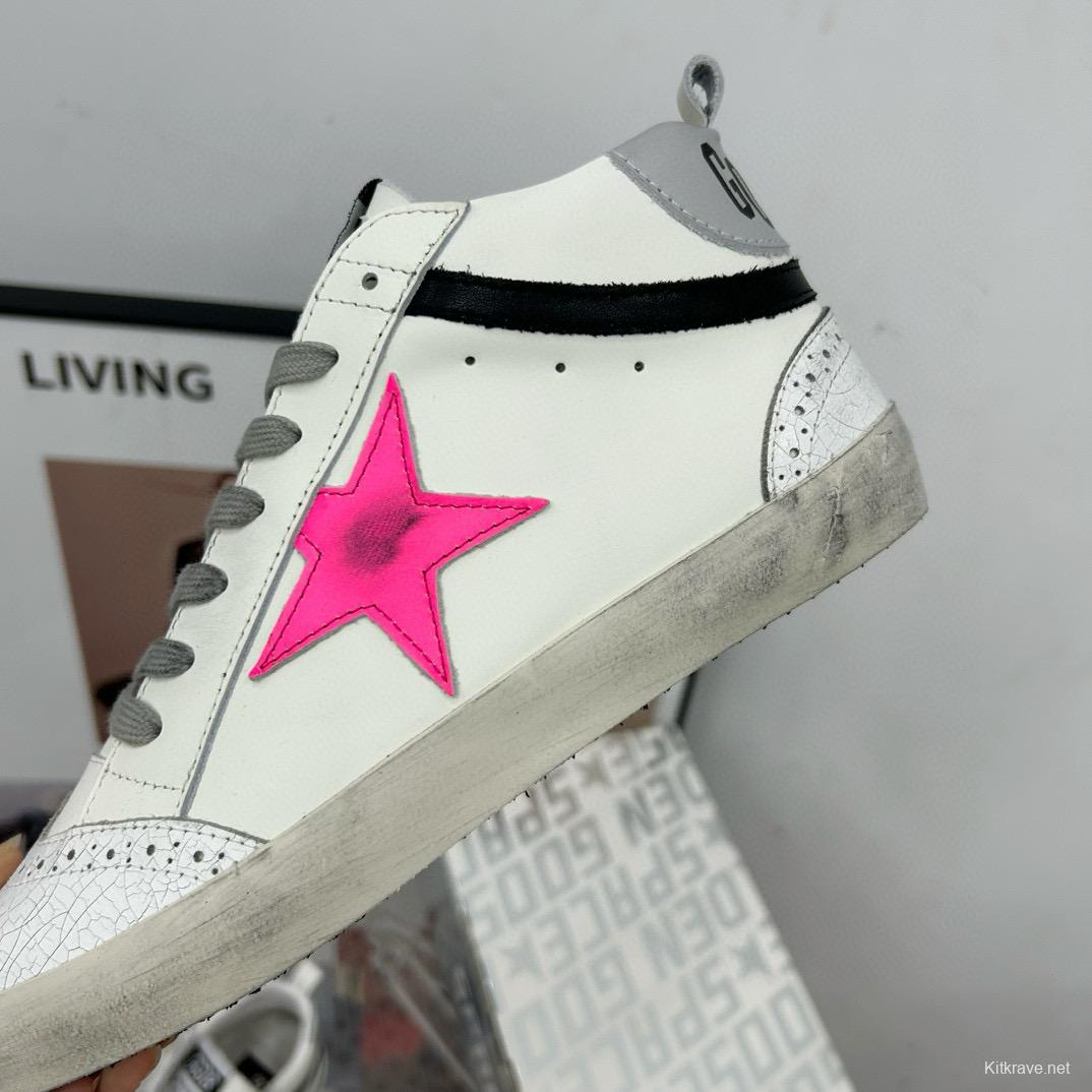 2024 Unisex GGDB White Pink Leather High Top Sneakers MJ00300