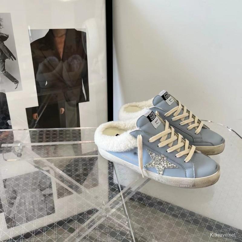 2024 GGDB Light Blue Shearling Leather Slippers MJ00280