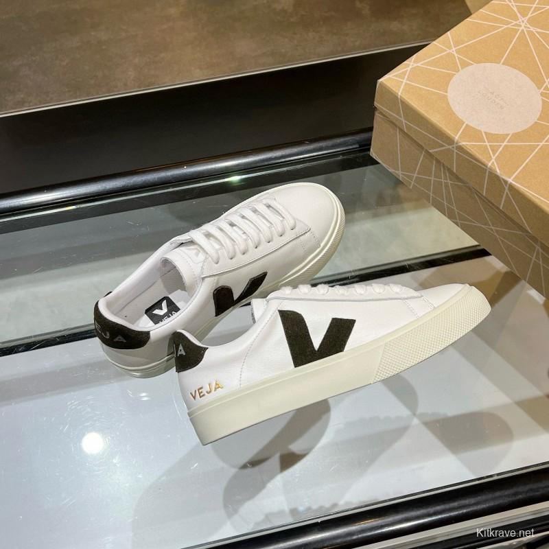 2025 Unisex VEJA White Black Leather Canvas Vulcanized Sneakers MJ00240