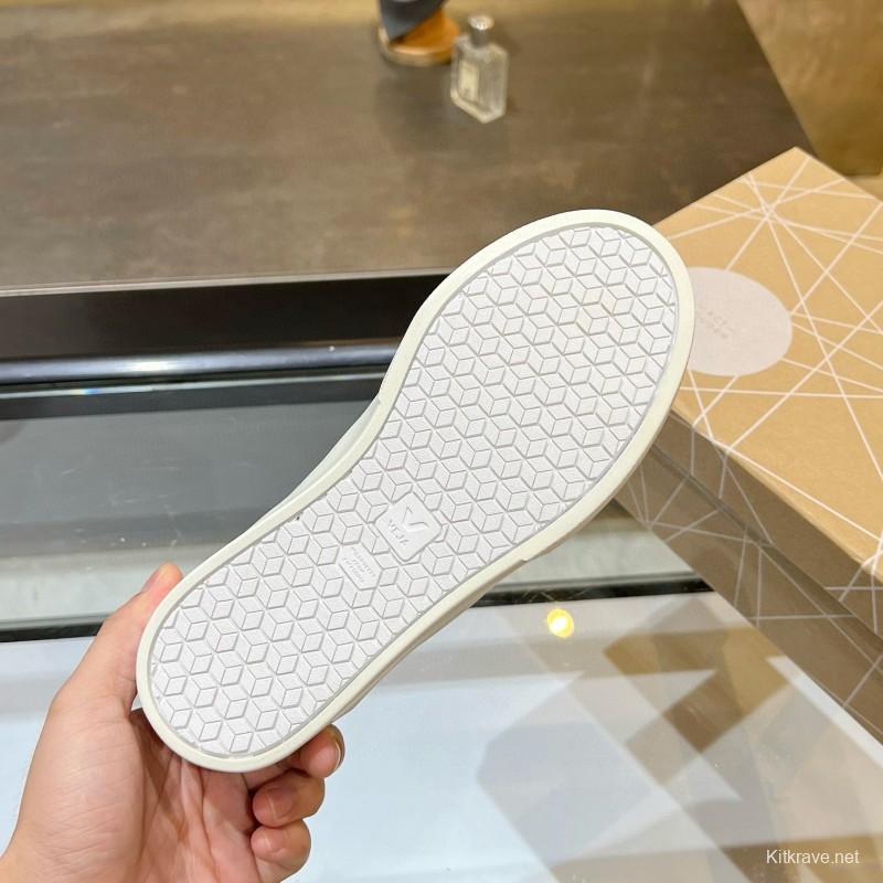 2025 Unisex VEJA White Grey Leather Canvas Rubber Sole Sneakers