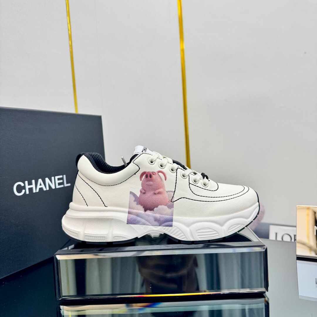 2025 Women Chanel White Leather Sneakers