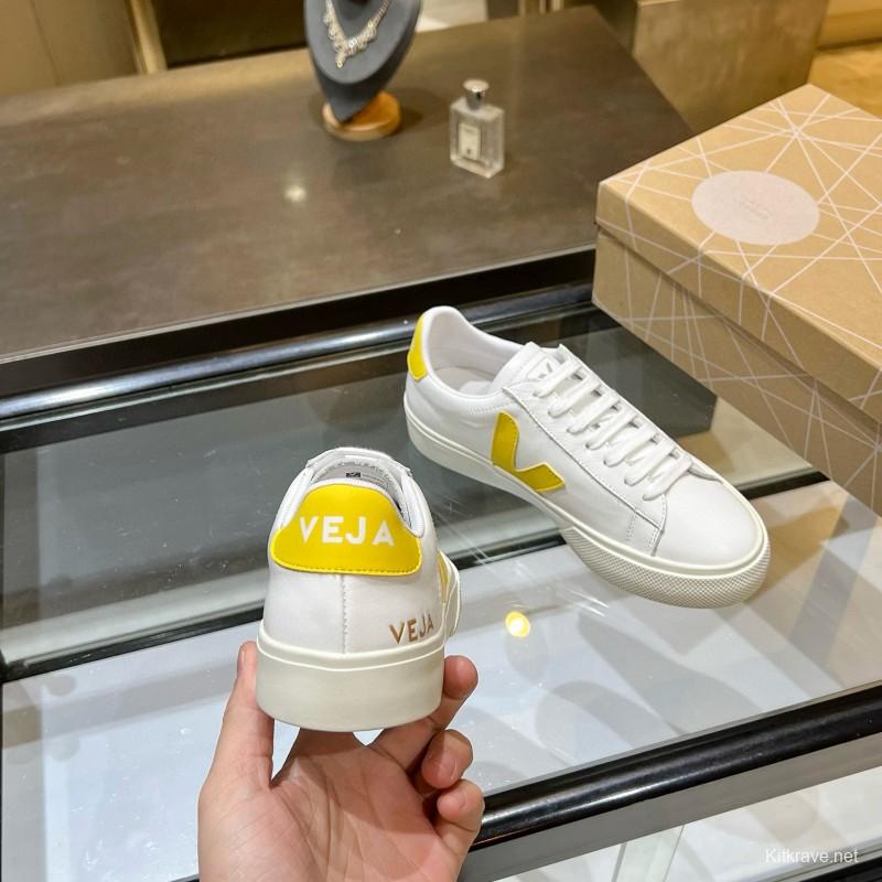 2025 Women VEJA White Yellow Leather Sneakers MJ00240(F)