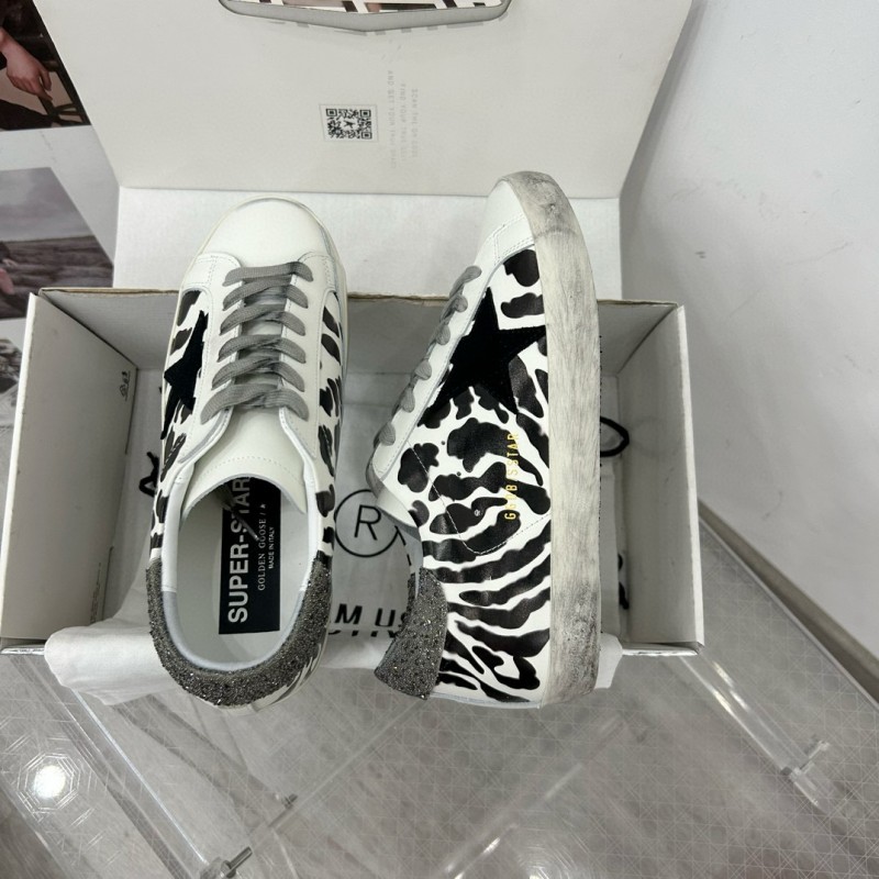 2025 Women GGDB Black White Leather Cow Print Sneakers