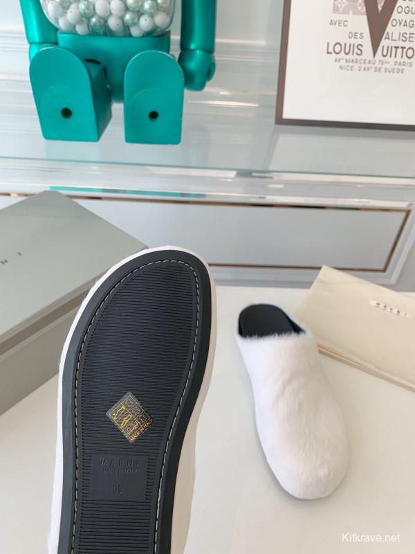 2024 Unisex Marni White Leather Slippers