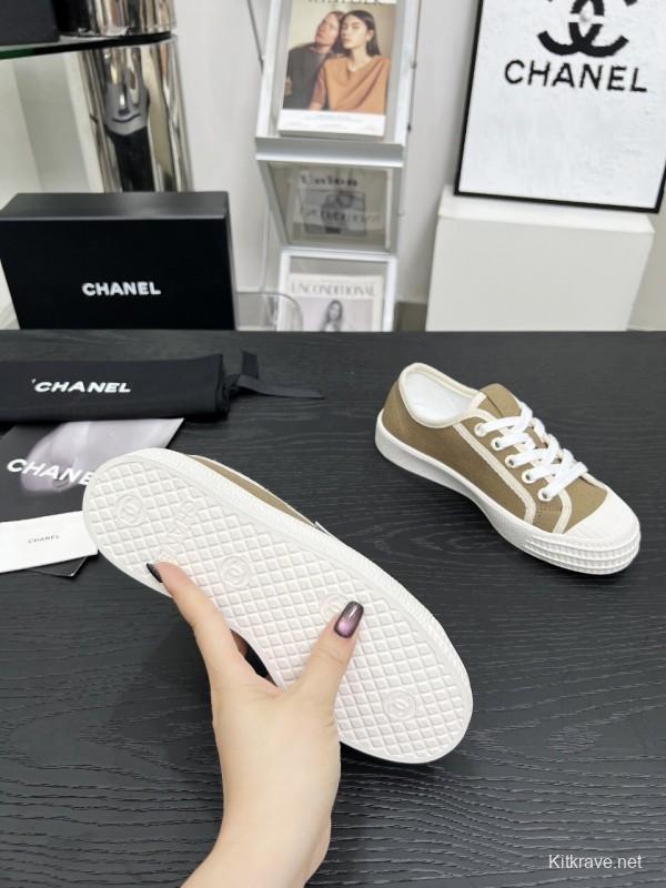 2025 Women Chanel Brown Canvas Sneakers LY00230