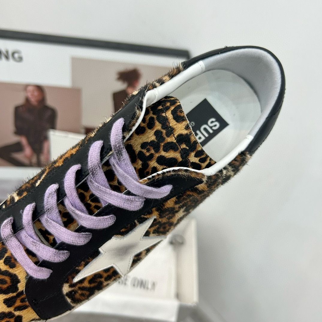 2025 Women GGDB Leopard Black White Leather Suede Sneakers