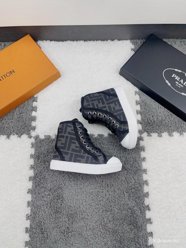 2024 Kids Fendi Brown Black Canvas High Top Sneakers