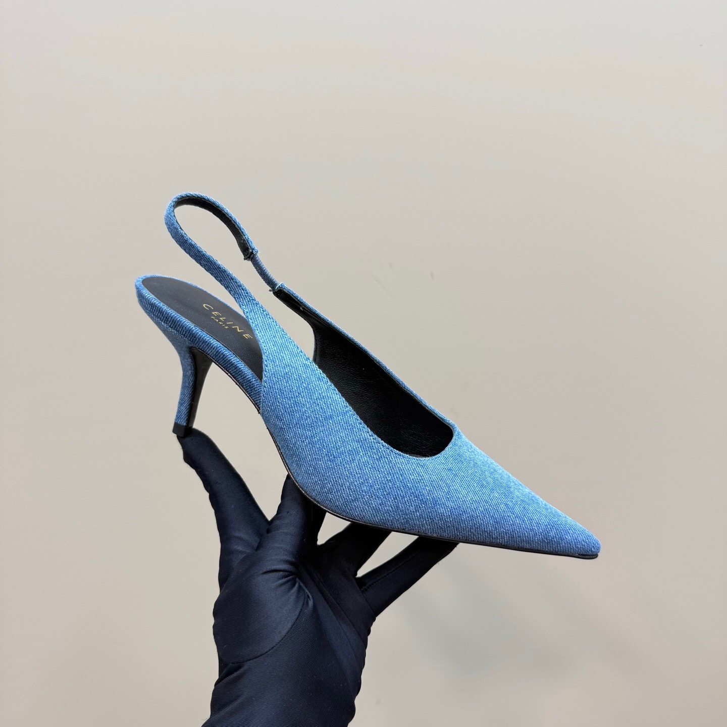 2025 Women CELINE Blue Denim Slingback Heels