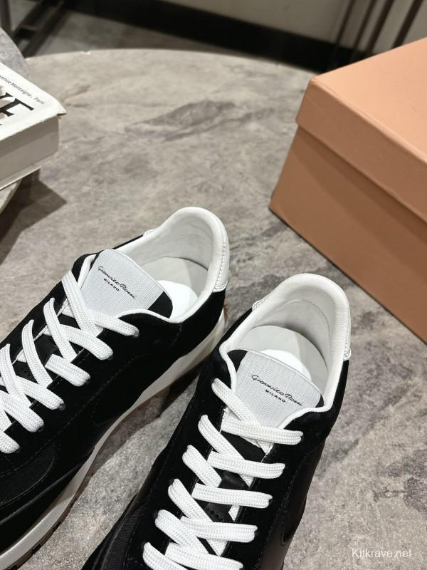 2025 Women Gianvito Rossi Black White Leather Mesh Sneakers