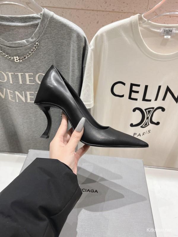 2025 Women Balenciaga Black Leather High Heels