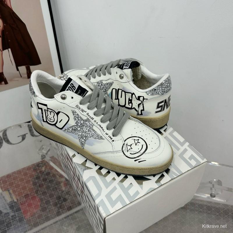 2024 Unisex GGDB White Black Glitter Leather Low-top Sneakers MJ00260