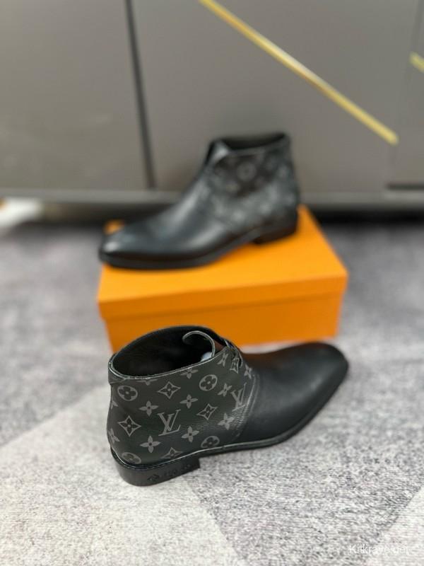 2024 Men Louis Vuitton Black Leather Boots MJ00410