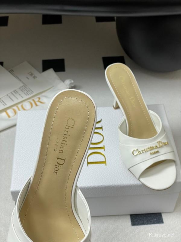 2025 Women Dior White Leather Mule Gold Hardware Slide