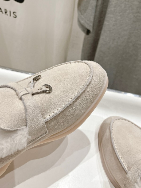 2024 Women LP Beige Suede Loafers Furry Lining MJ00300