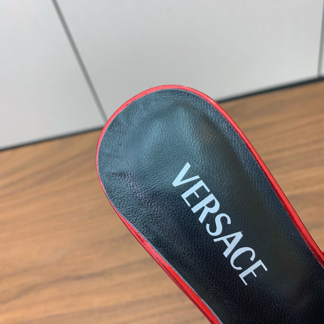 2025 VERSACE Red Leather Slippers