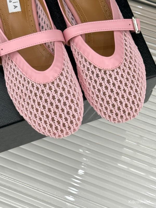 2025 Slippers AlAIA Pink Mesh Leather Mule