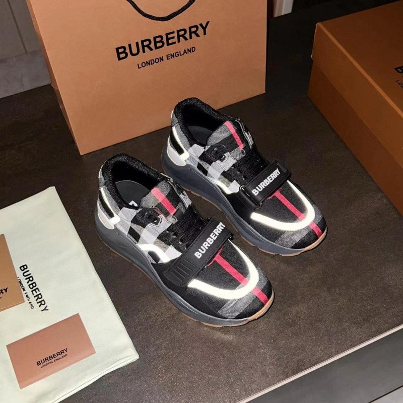 2025 Unisex Burberry Black White Suede Leather Mesh Sneakers Vintage Pattern MJ00360