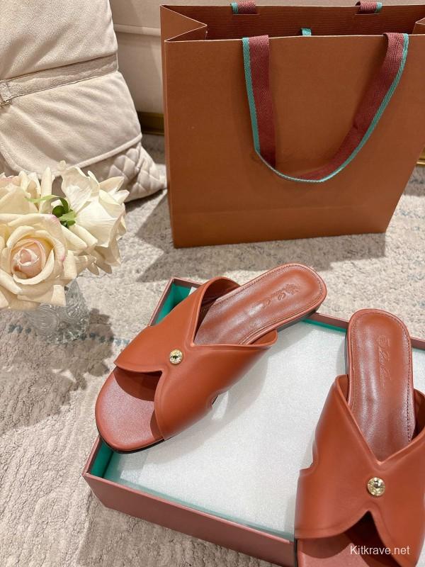 2025 Slippers LP Brown Leather Slippers LY00270