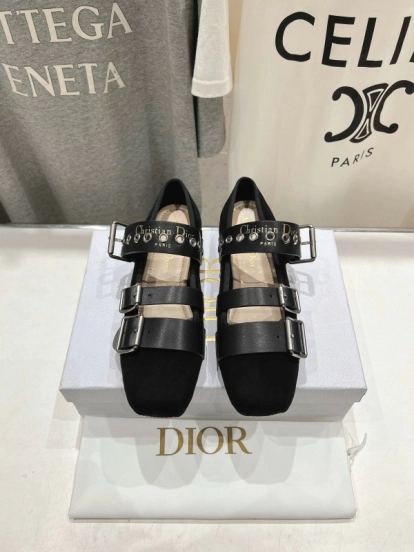 2025 Women Dior Black Leather Suede Mary Jane Buckle KFY00300